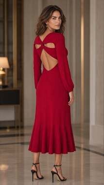 J. Crew Sweater Dress Red Twist Back Merino Wool A-line Flare Midi Size XL